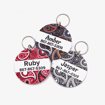 Round Leather Pet Tag - 10+ Paisley Styles