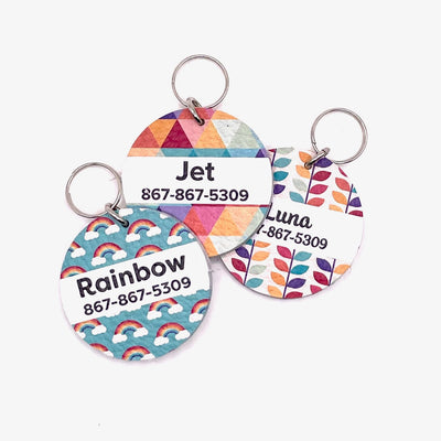 Custom Leather Round Pet Tag - 10 + Vintage Rainbow Styles