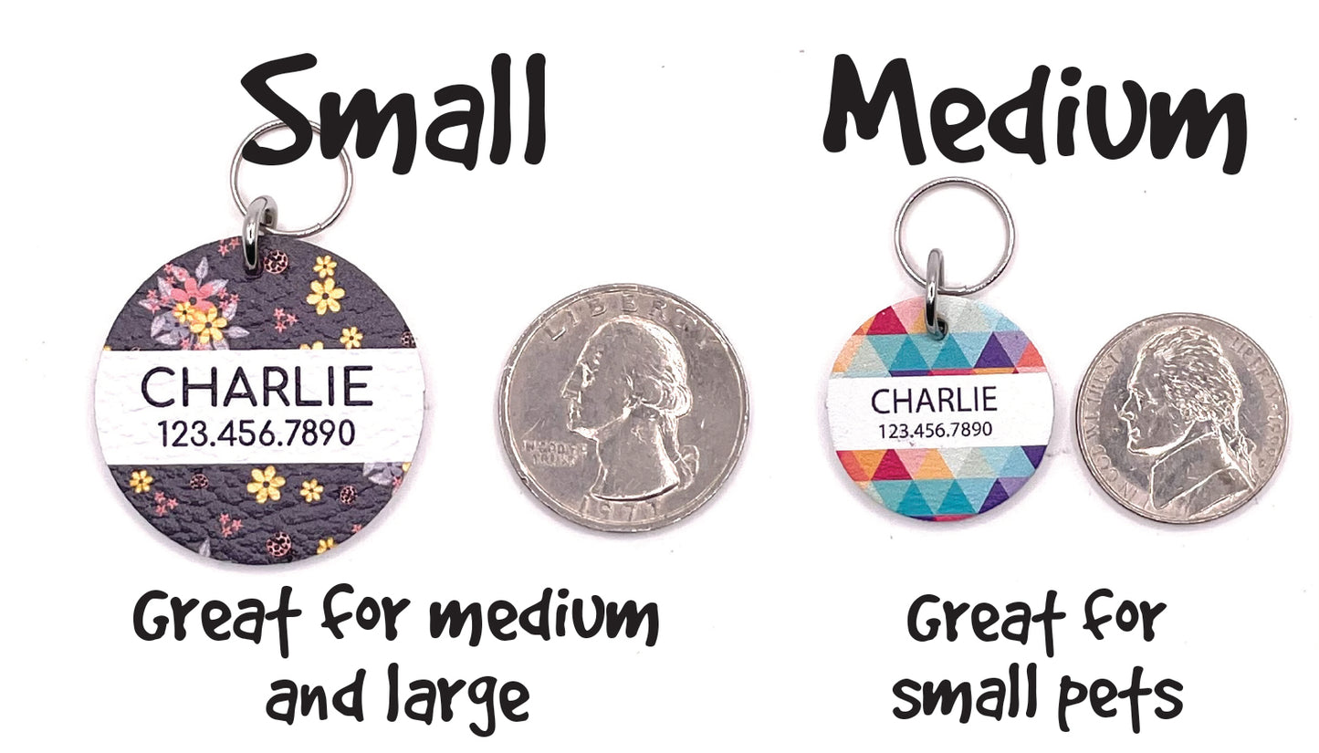 Custom Leather Round Pet Tag - 10 + Paw Print Styles