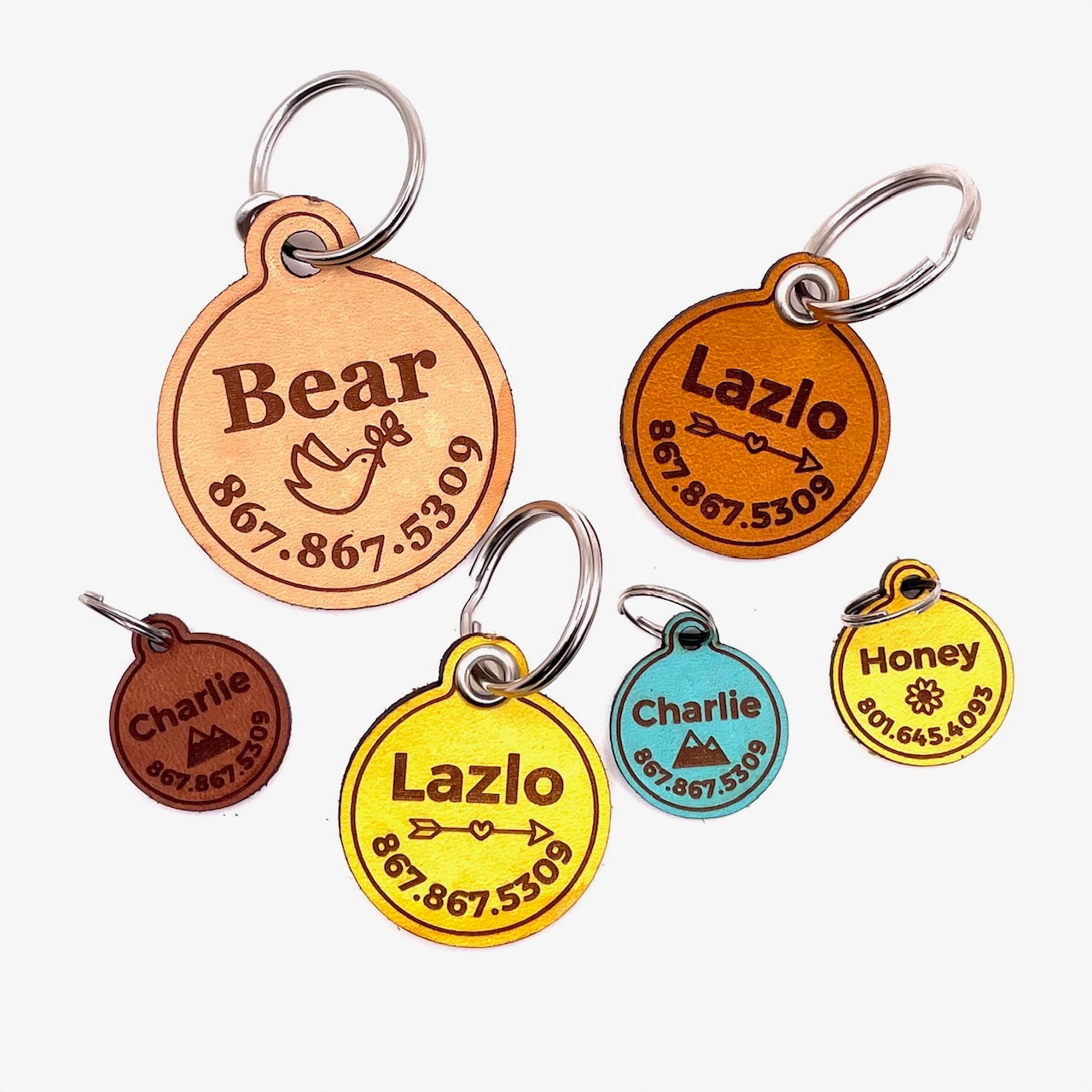 Custom Full Grain Leather Pet Tag - No Jingle, Silent ID Tag for Dogs and Cats