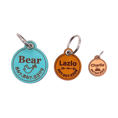 Custom Full Grain Leather Pet Tag - No Jingle, Silent ID Tag for Dogs and Cats