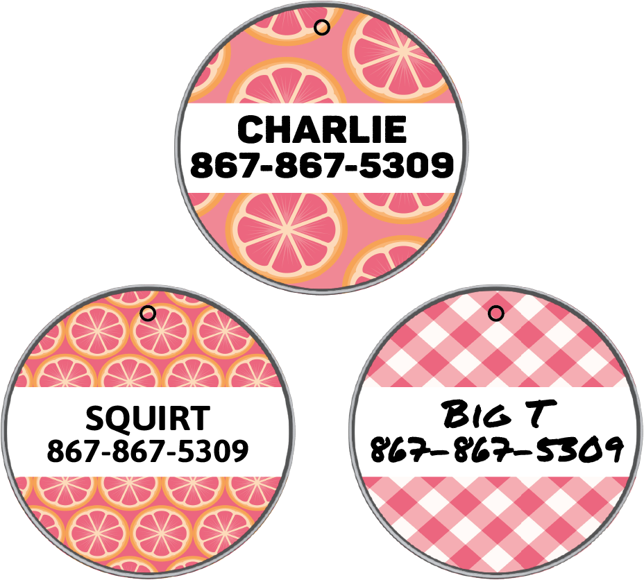 Round Leather Pet Tag - 7 Grapefruit Styles