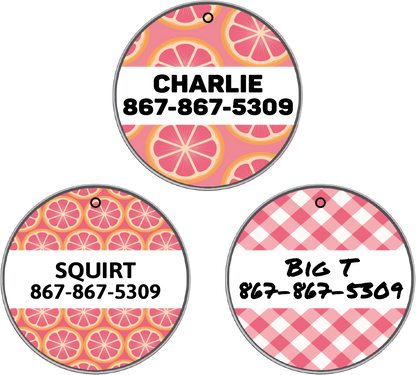 Round Leather Pet Tag - 7 Grapefruit Styles