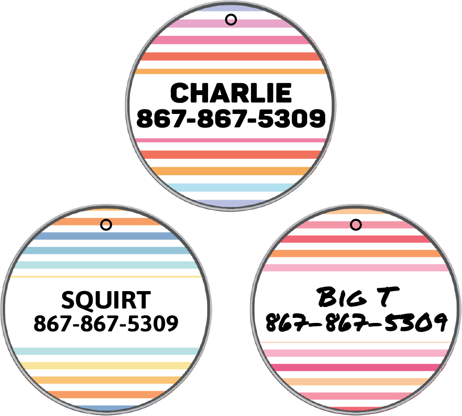 Round Leather Pet Tag - 7 Spring Stripes Styles