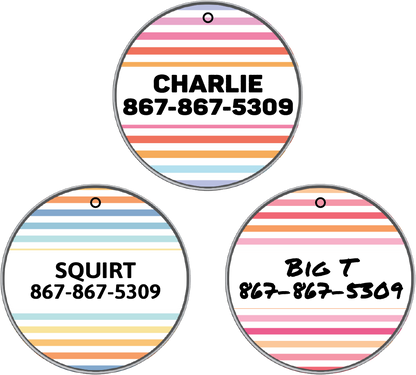 Round Leather Pet Tag - 7 Spring Stripes Styles