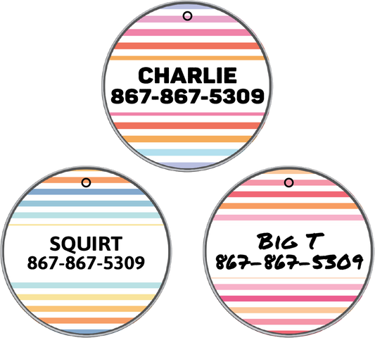 Round Leather Pet Tag - 7 Spring Stripes Styles