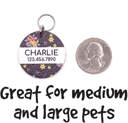 Round Leather Pet Tag - 7 Grapefruit Styles