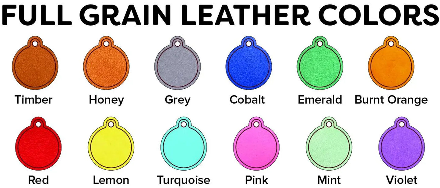 Custom Full Grain Leather Pet Tag - No Jingle, Silent ID Tag for Dogs and Cats